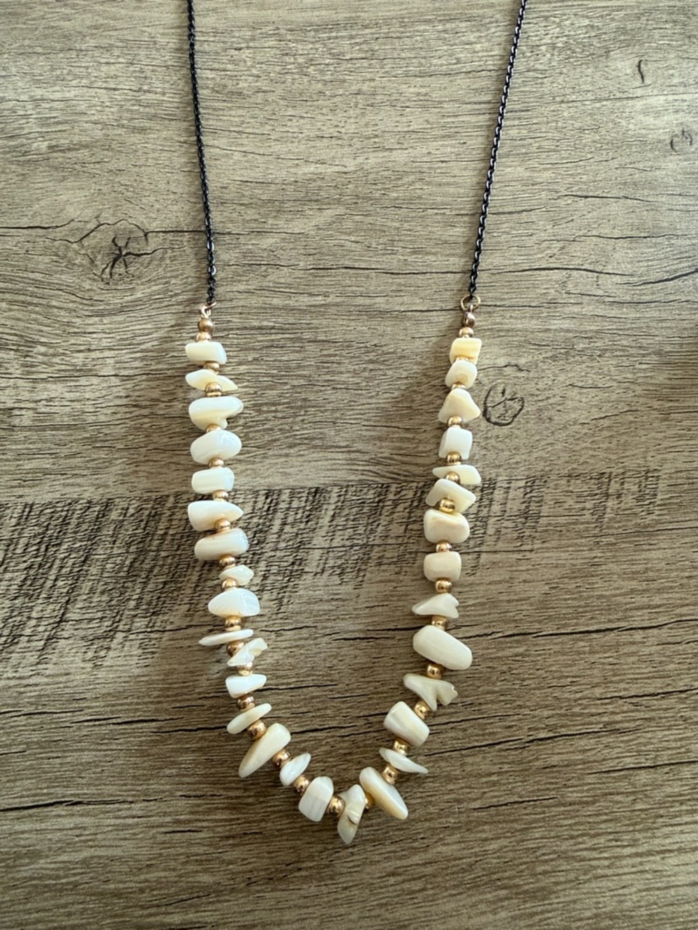 Cream Shell/rock Necklace with Gold Accents - Women Jewelry